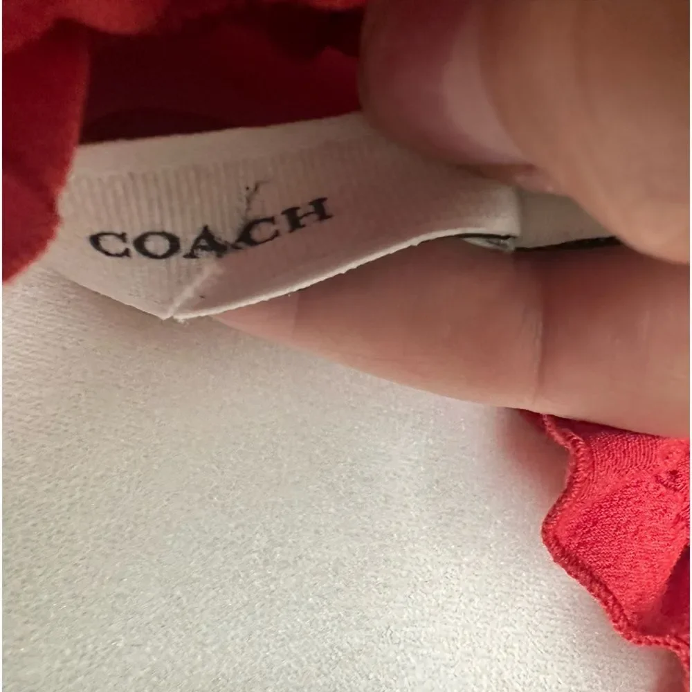 Coach sleeveless crimson eyelet ruffle elastic waist with pockets midi dress